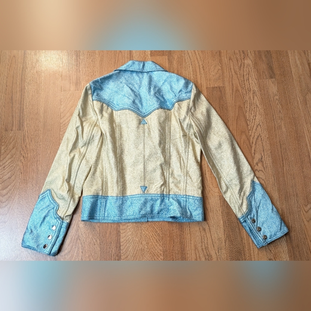 MARC JACOBS Blue western metallic womens cowboy leather Jacket vintage Coat sz S - Picture 11 of 13